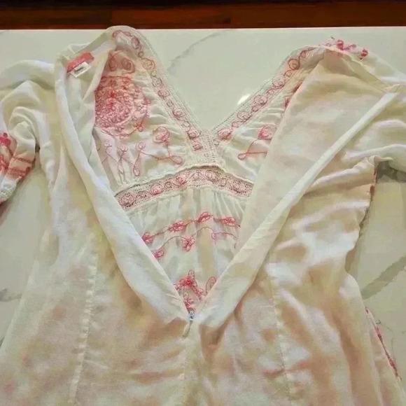 Chach Womens Boho Long Bell Sleeves Embroidered Dress White Size Large - Picture 7 of 11